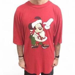 Vintage Disney Mickey Mouse Christmas Graphic Tee - Oversized Red Shirt